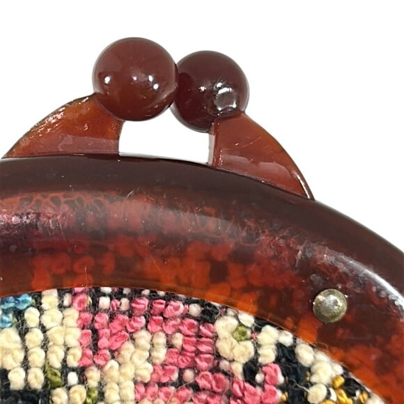 Vintage Petit Point Tapestry Style Purse Needlepoint Kiss Lock Clutch Handbag - Picture 5 of 9